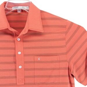 Criquet Men's Medium Salmon Striped Players‎ Shirt Short Sleeve Pocket Polo Pima